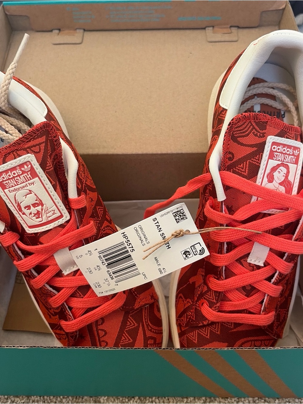 adidas Moana Disney Kids Red Patterned Stan Smith Sneakers
